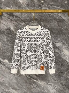 Loewe Black & White Anagram Knit Sweater with Tan Leather Patch
